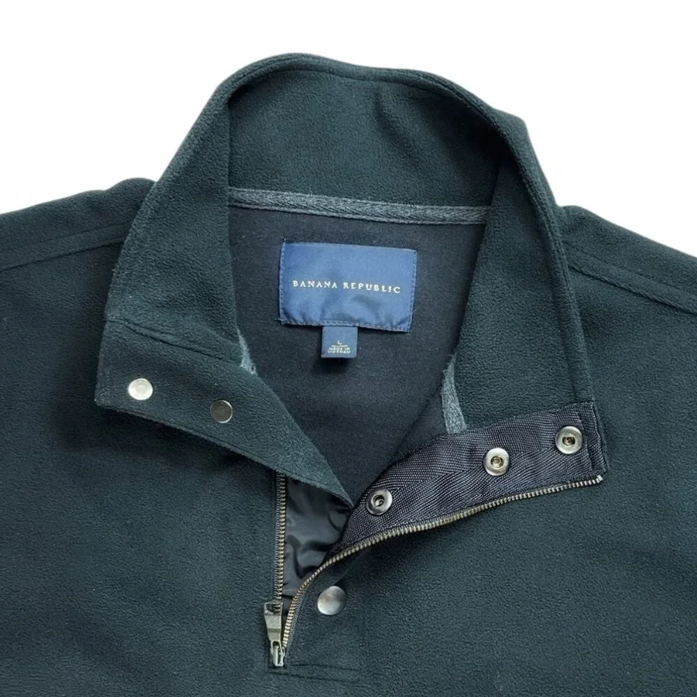 Banana Republic Men’s Quarter Zip Snap Pullover Black Fleece Top Size Large